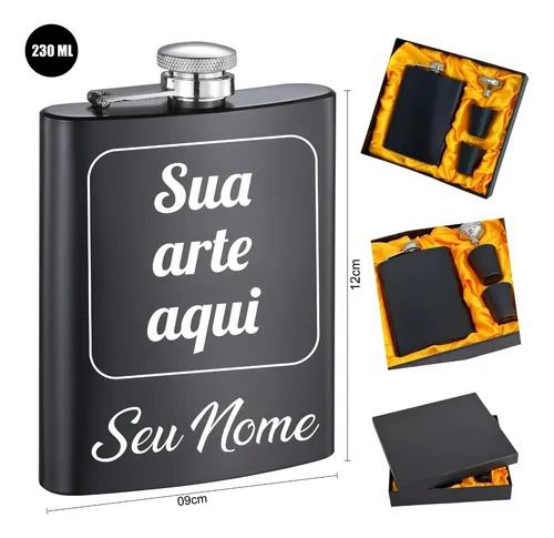 Kit Cantil de bolso Inox 230ml com copos e funil